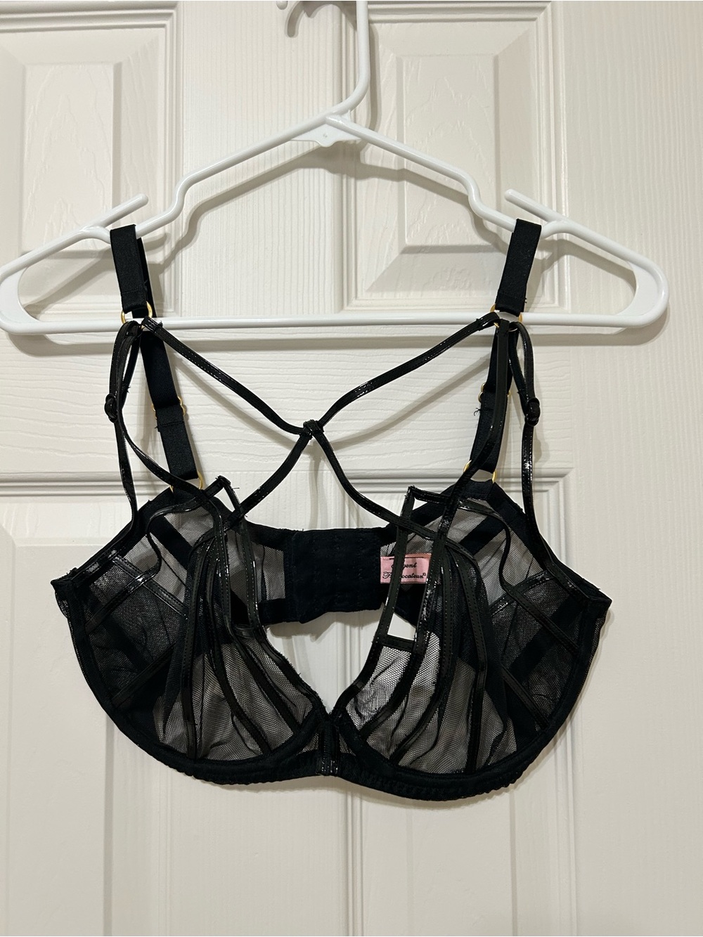 Agent Provocateur Jet Black Sheer Strappy Underwire Bra sz 36D NEW NEVER WORN